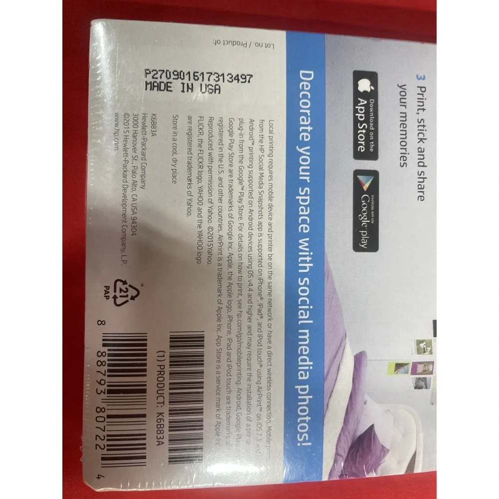 2 NEW SEALED HP Photo Paper, Sticky Back Social Media Snapshots (4x5